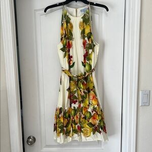 ANTONIO MELANI Cream Halter  Dress with Citrus & Berry Print, 8